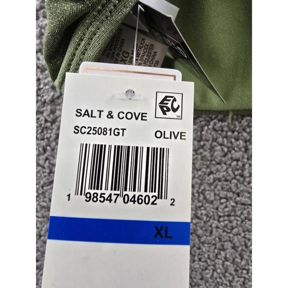 Salt + Cove Solid Lurex Twist-Front Bralette Bikini Women's XL Olive Hook Back